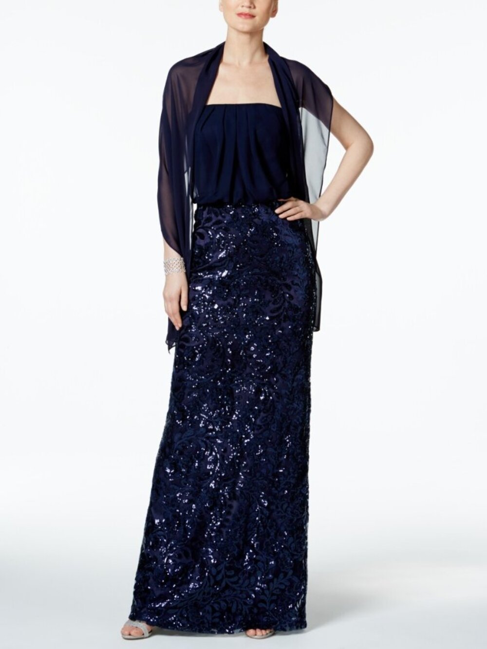 Vince Camuto Womens Sequined Blouson Gown